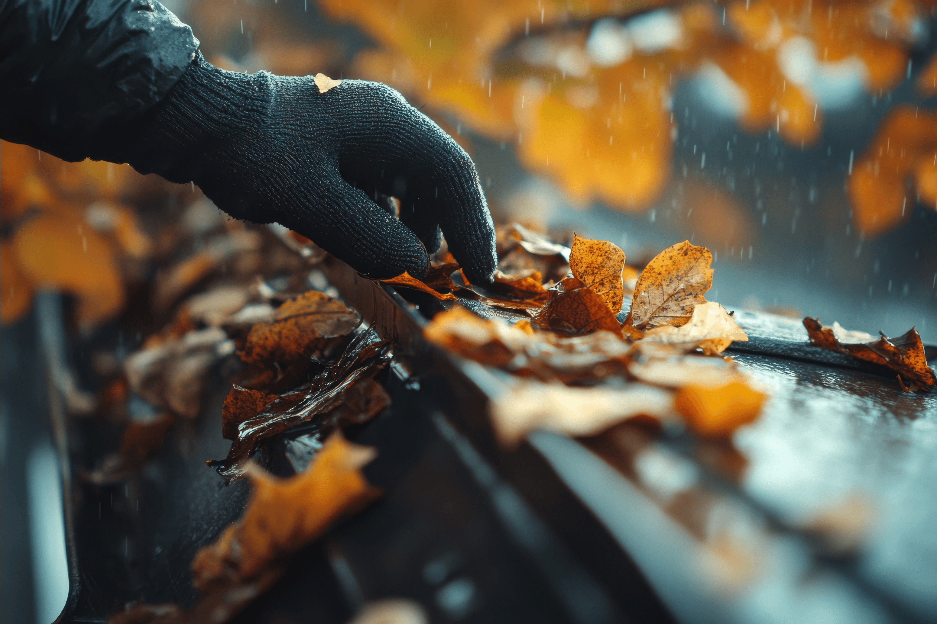 Hand-cleaning clogged gutters and downspouts